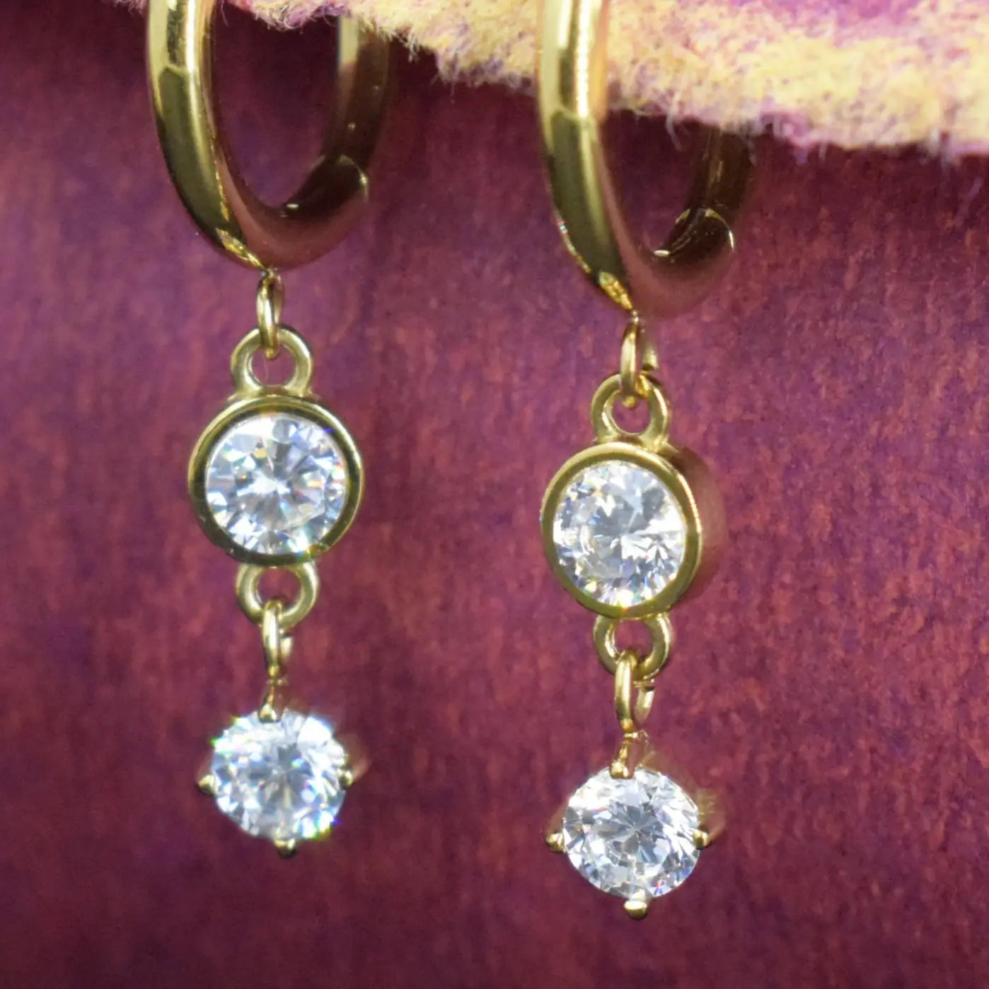 Golden Crystal Drop Hoops