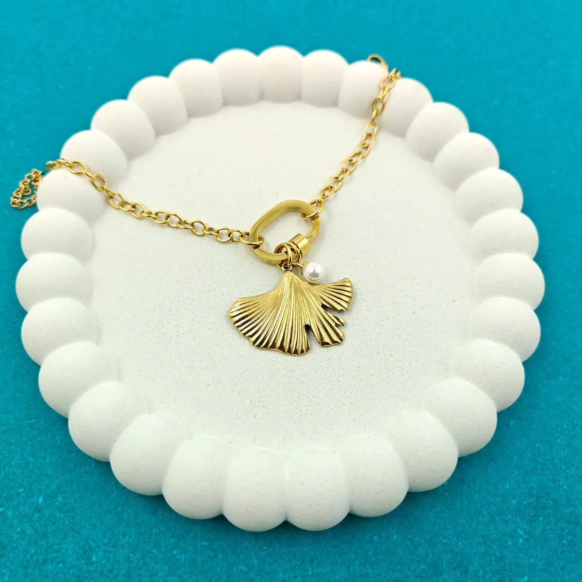 Ginkgo Leaf and Pearl Bracelet