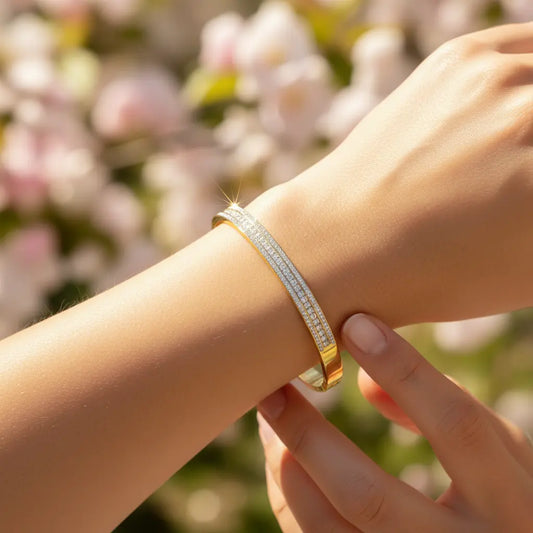 Crystal Inlaid Gold Bangle
