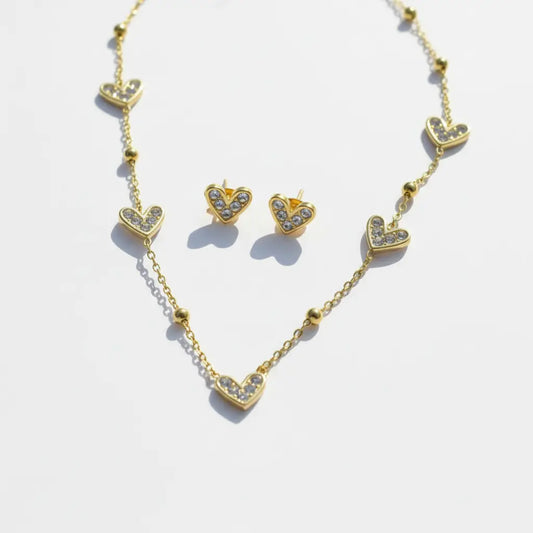 Crystal Heart Necklace Studs