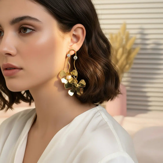 Golden Petal Drop Earrings