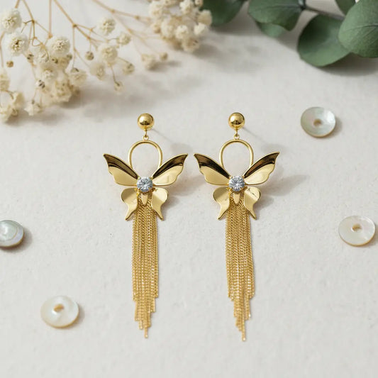Golden Butterfly Tassel Earrings