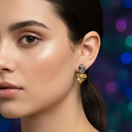 Two Tone Heart Drop Earrings
