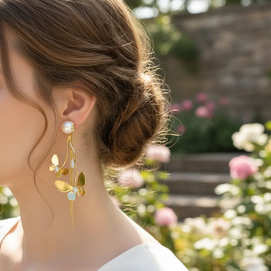Golden Flutter Pearl Earrings