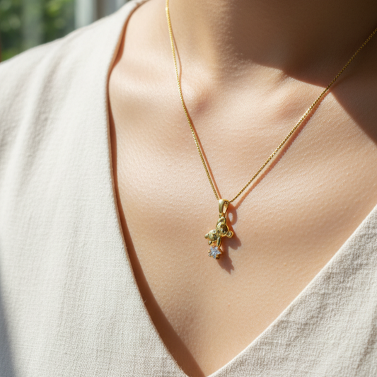 Golden Teddy Charm Necklace