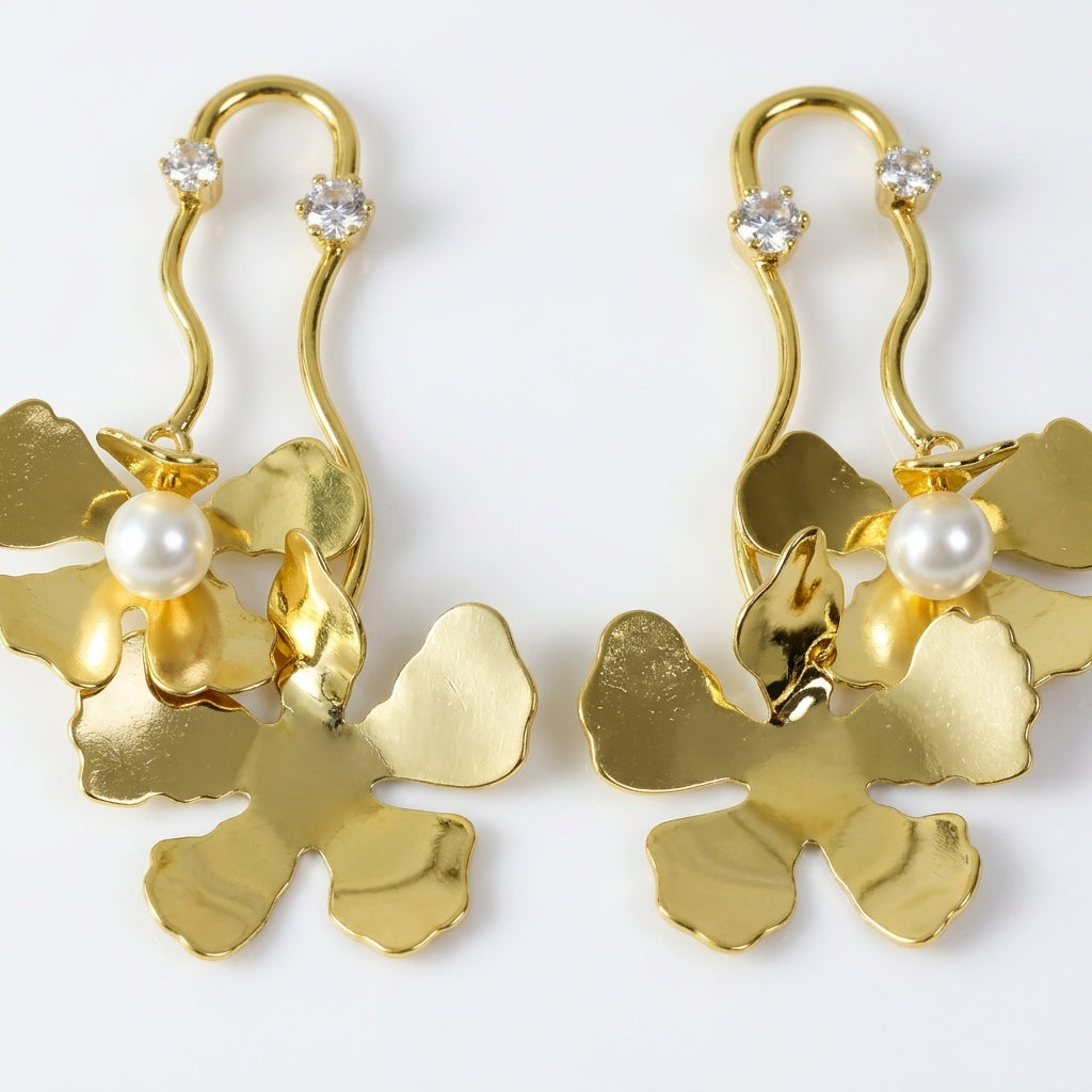 Golden Petal Drop Earrings