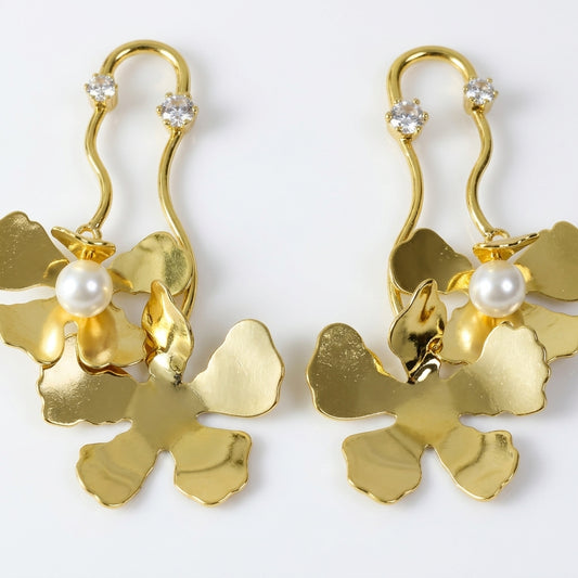 Golden Petal Drop Earrings