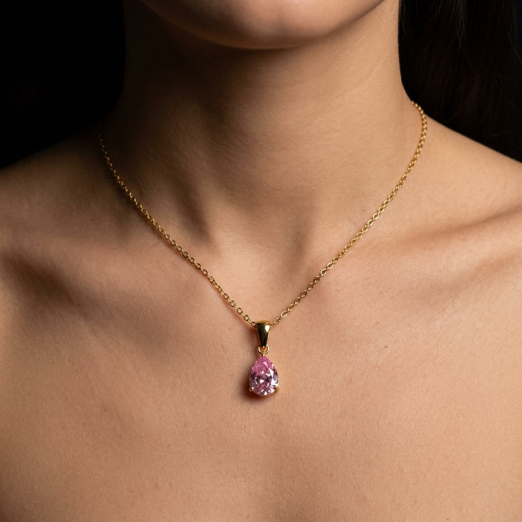 Blush Drop Solitaire Necklace