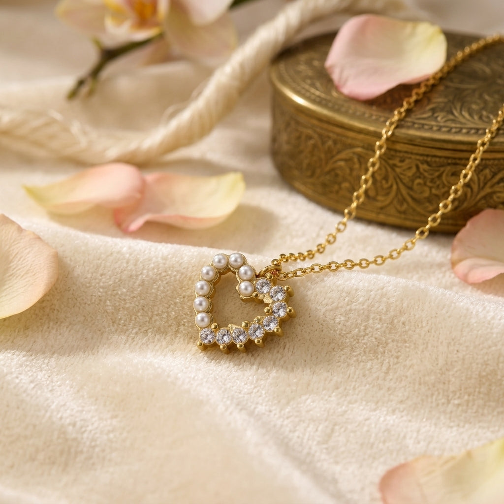 Pearl Spark Heart Necklace