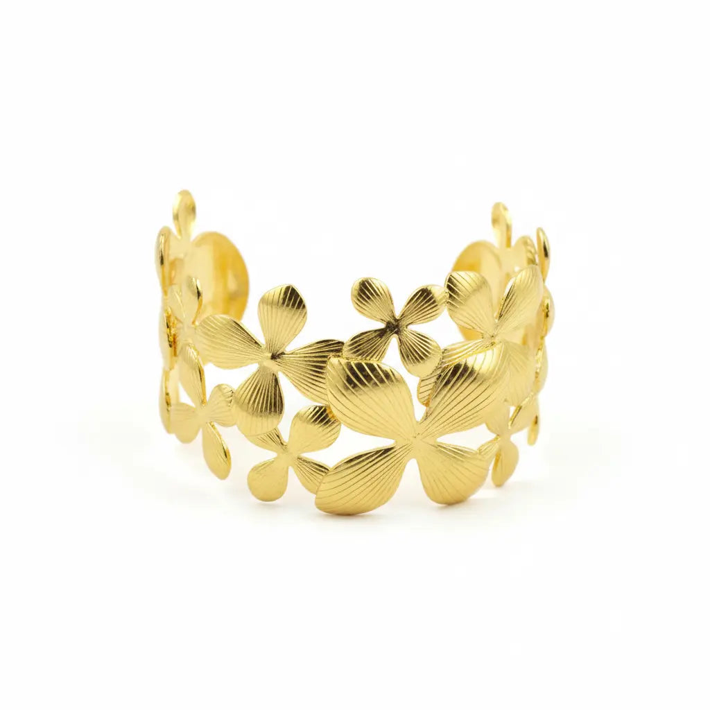 Gold Ornate Floral Open Cuff