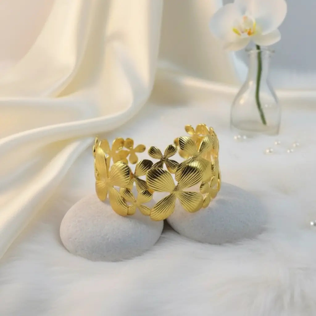 Gold Ornate Floral Open Cuff