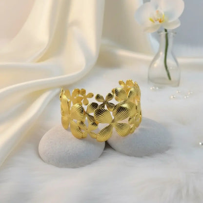 Gold Ornate Floral Open Cuff