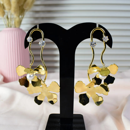 Golden Petal Drop Earrings