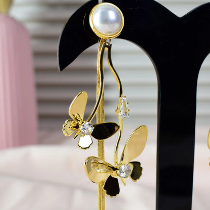 Golden Flutter Pearl Earrings