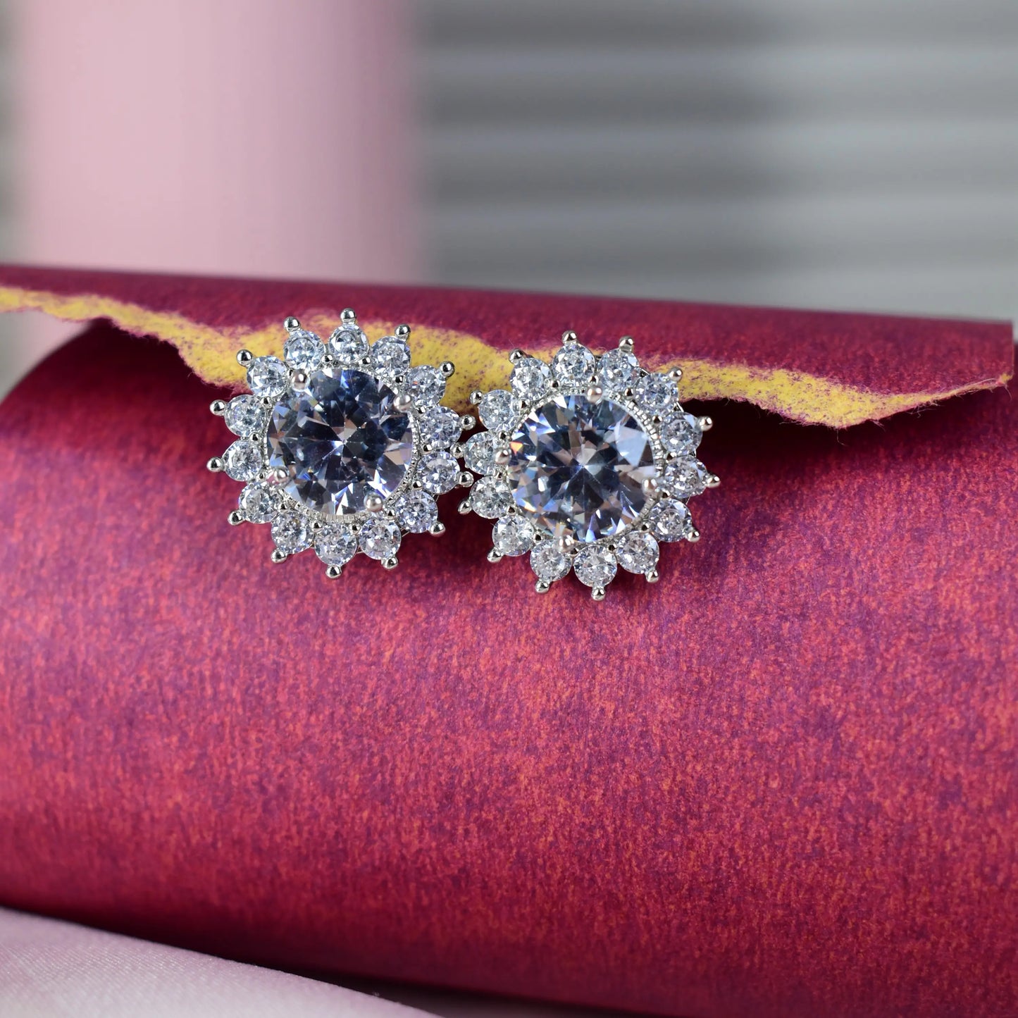 Radiant Halo Zirconia Stud Earrings