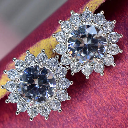 Radiant Halo Zirconia Stud Earrings