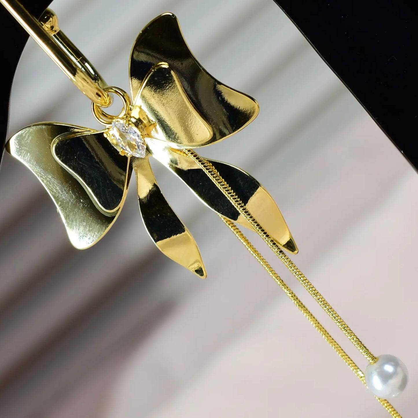 Golden Bow Pearl Drop Earrings