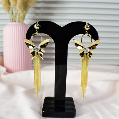 Golden Butterfly Tassel Earrings