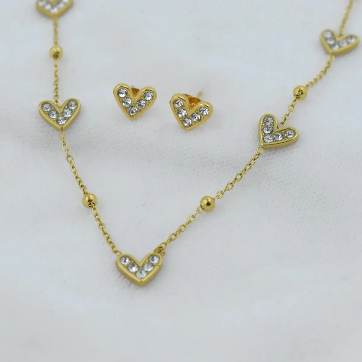 Crystal Heart Necklace Studs