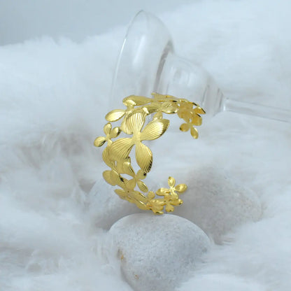 Gold Ornate Floral Open Cuff