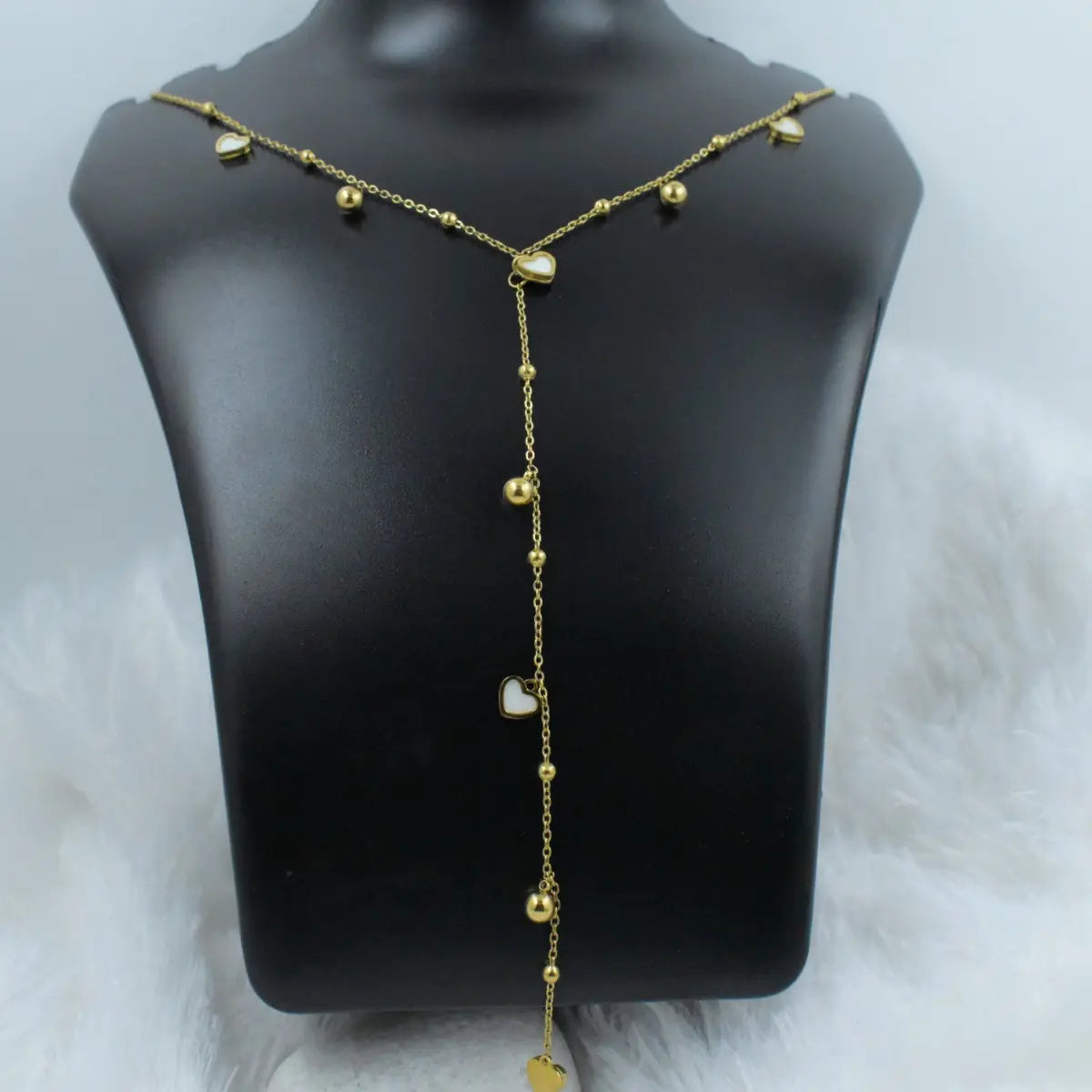 Gold Heart and Bead Lariat Necklace