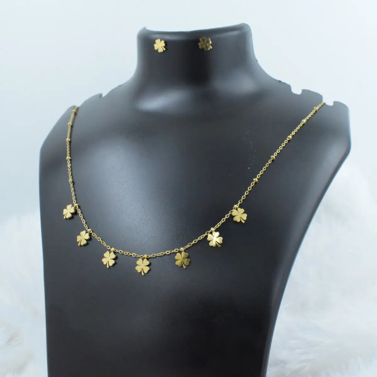 Gold Clover Charm Necklace Set