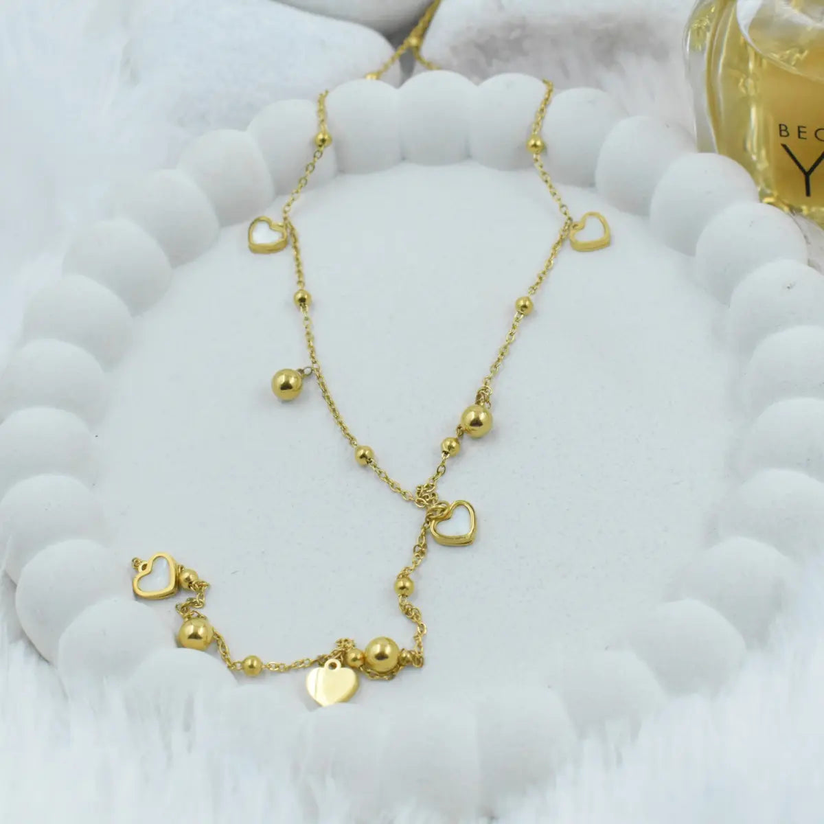 Gold Heart and Bead Lariat Necklace