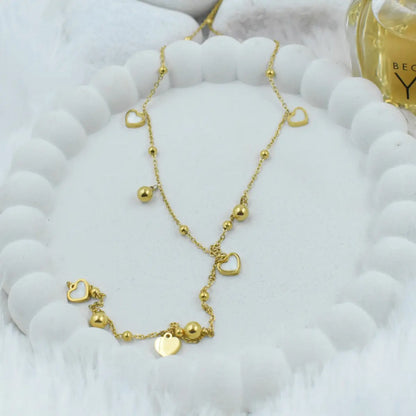 Gold Heart and Bead Lariat Necklace