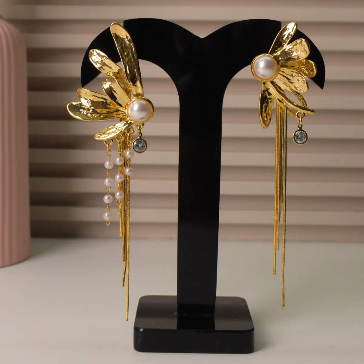 Pearl Tassel Floral Drop Earrings