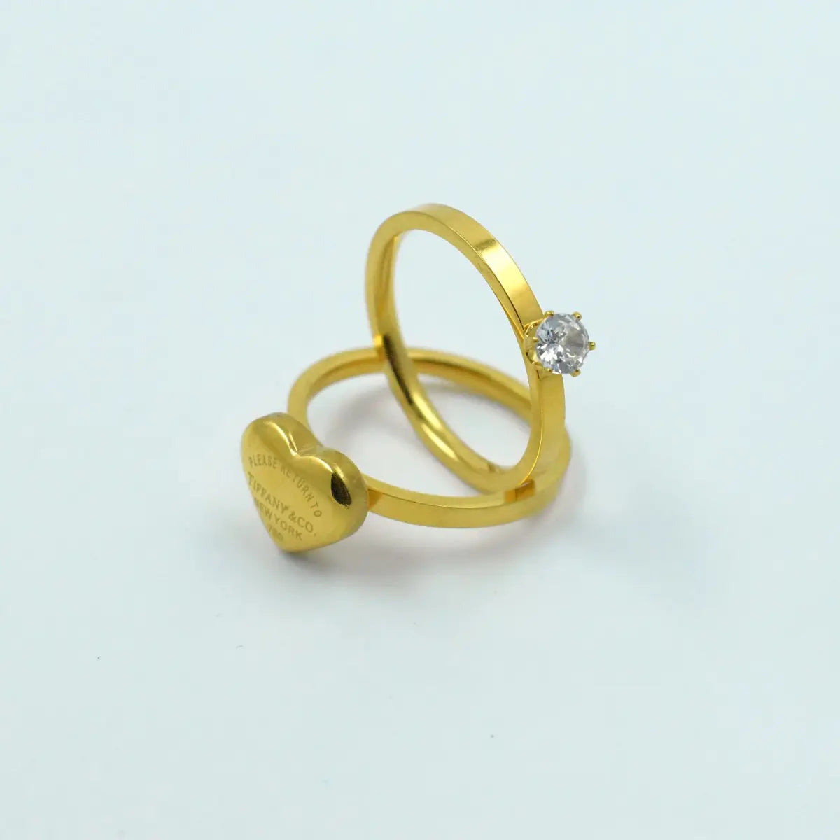Heart & Solitaire Ring Set