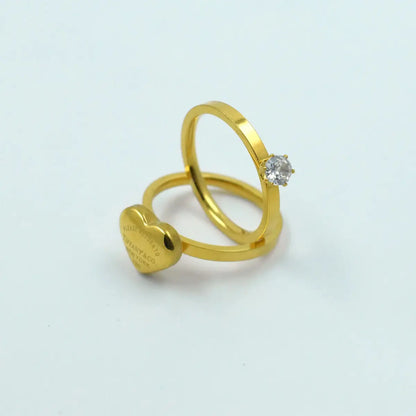 Heart & Solitaire Ring Set