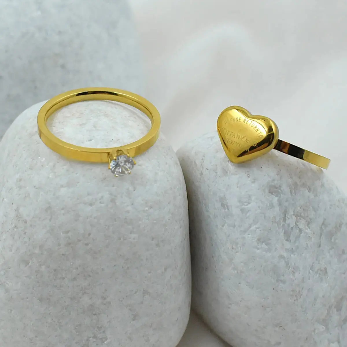 Heart & Solitaire Ring Set