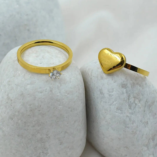 Heart & Solitaire Ring Set