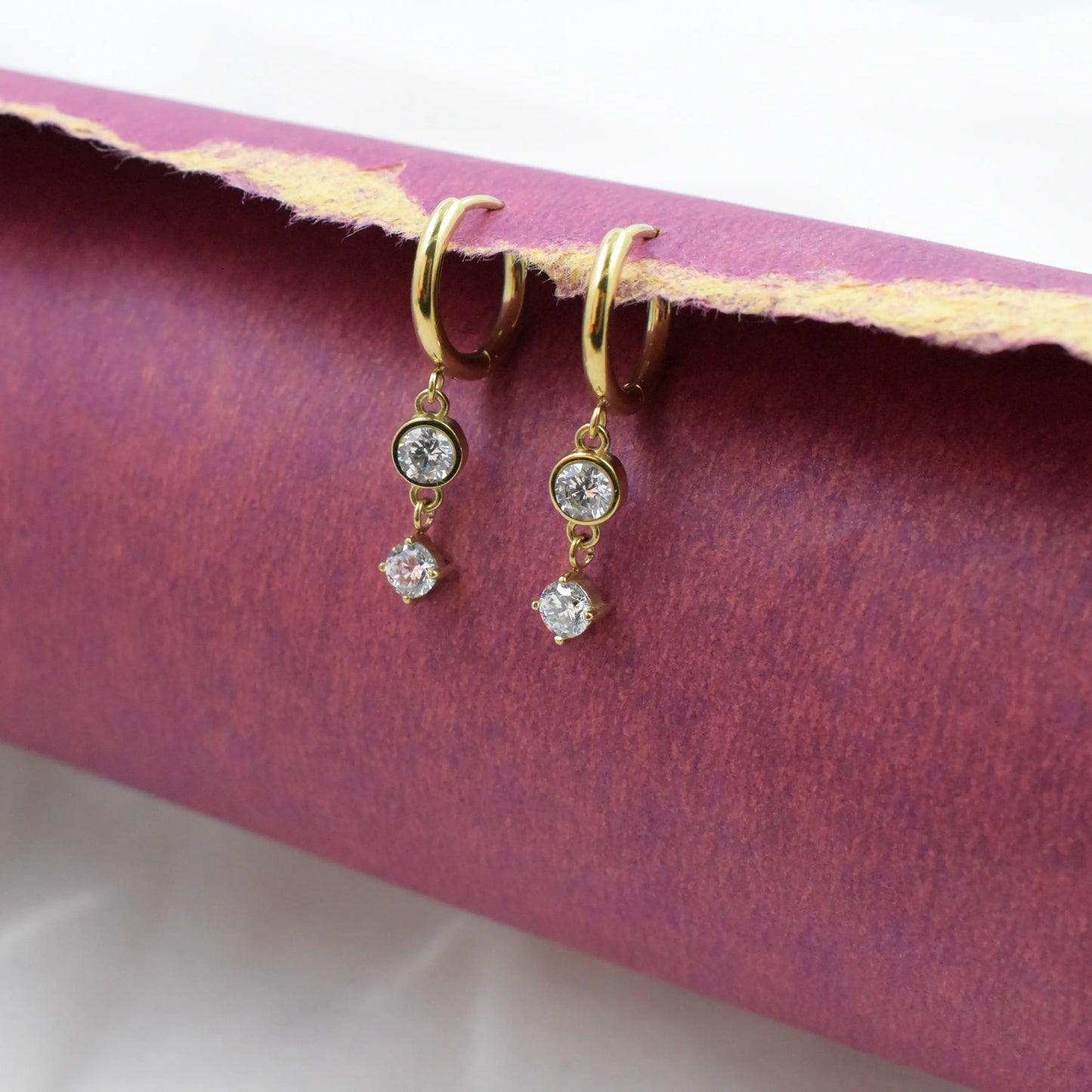 Golden Crystal Drop Hoops
