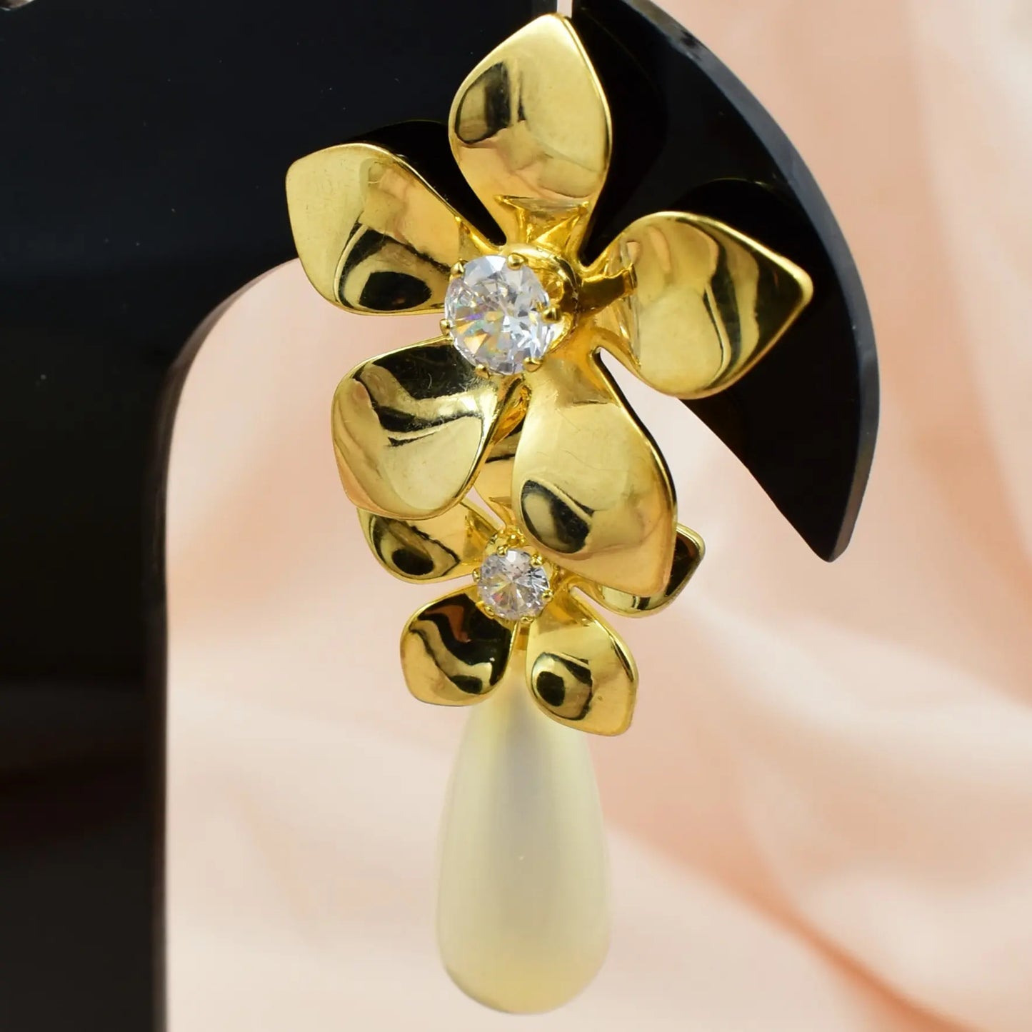 Gold Floral Pearl Drop Earrings