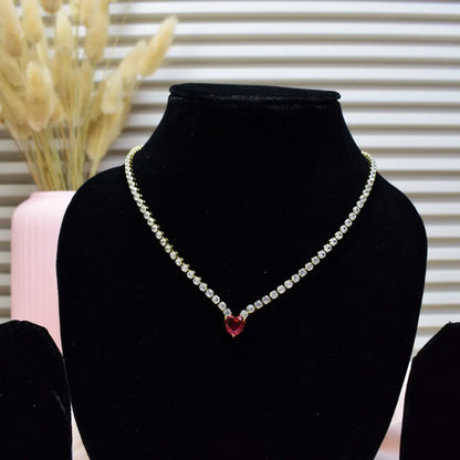 Ruby Heart Tennis Necklace