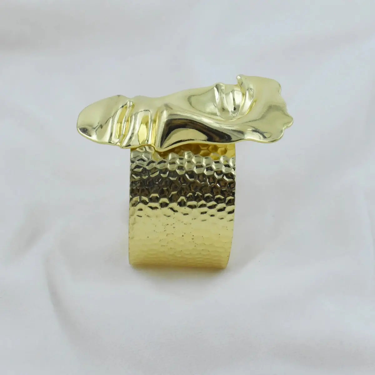 Gold Abstract Face Hammered Cuff