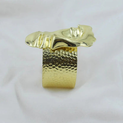 Gold Abstract Face Hammered Cuff