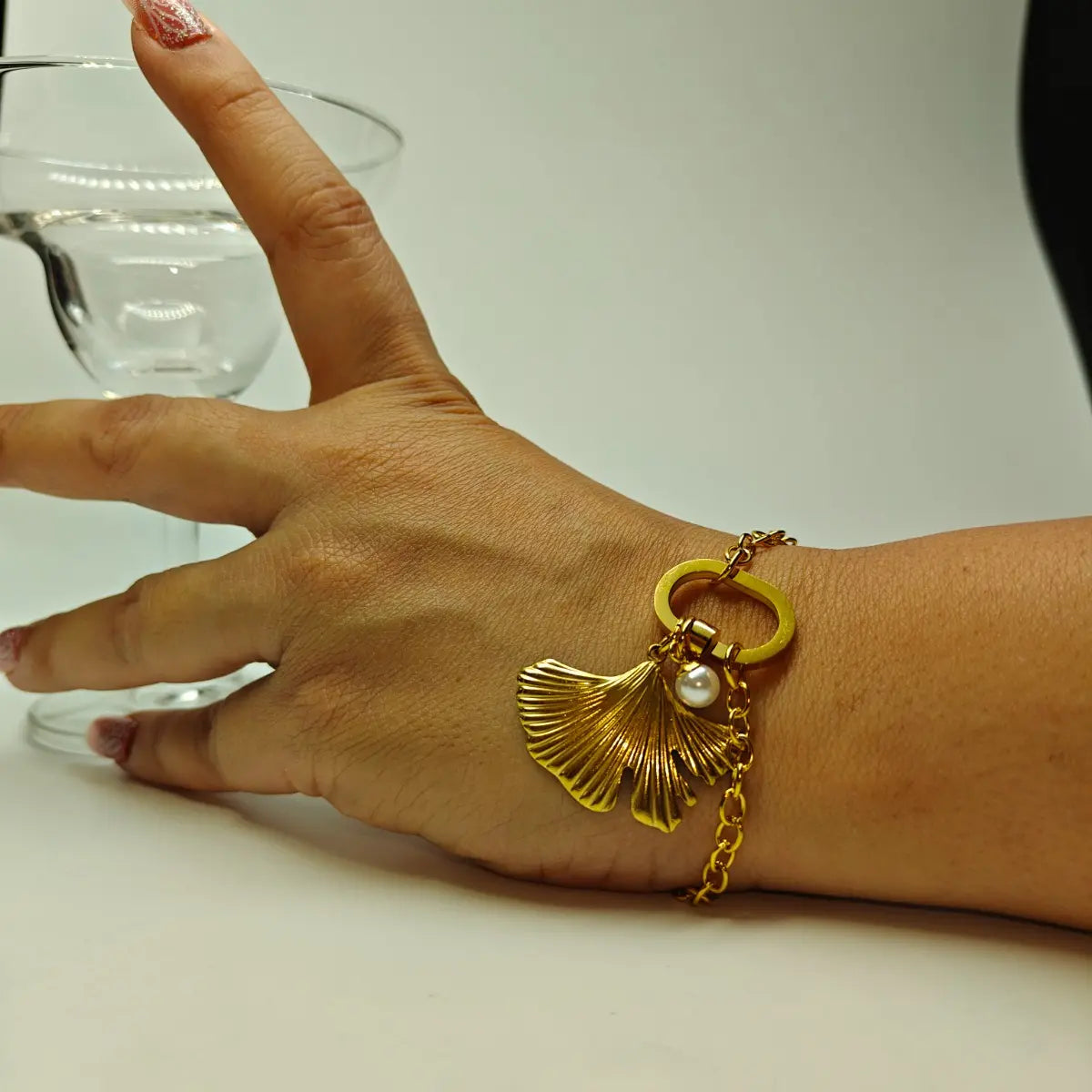 Ginkgo Leaf and Pearl Bracelet