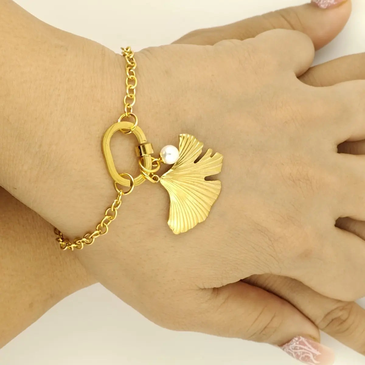Ginkgo Leaf and Pearl Bracelet