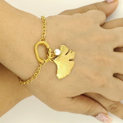 Ginkgo Leaf and Pearl Bracelet