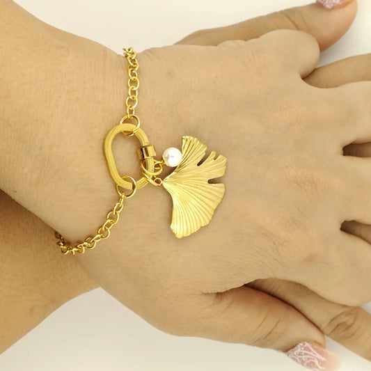 Ginkgo Leaf and Pearl Bracelet