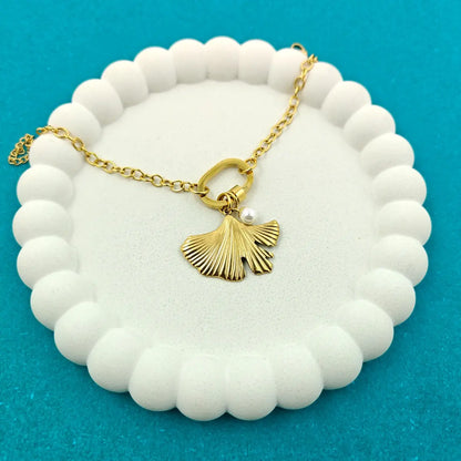 Ginkgo Leaf and Pearl Bracelet