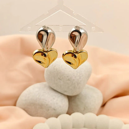 Two Tone Heart Drop Earrings