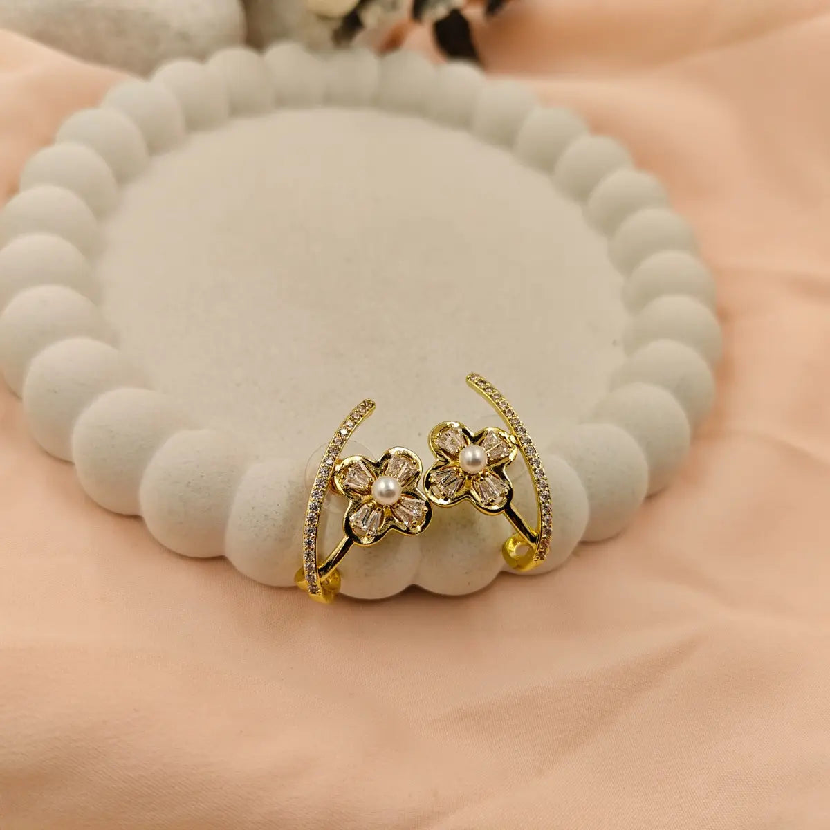 Pearl Flower Arc Earrings