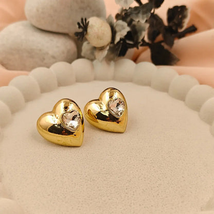 Crystal Inset Heart Stud Earrings