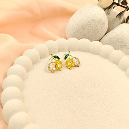 Crystal Lemon Pearl Stud Earrings