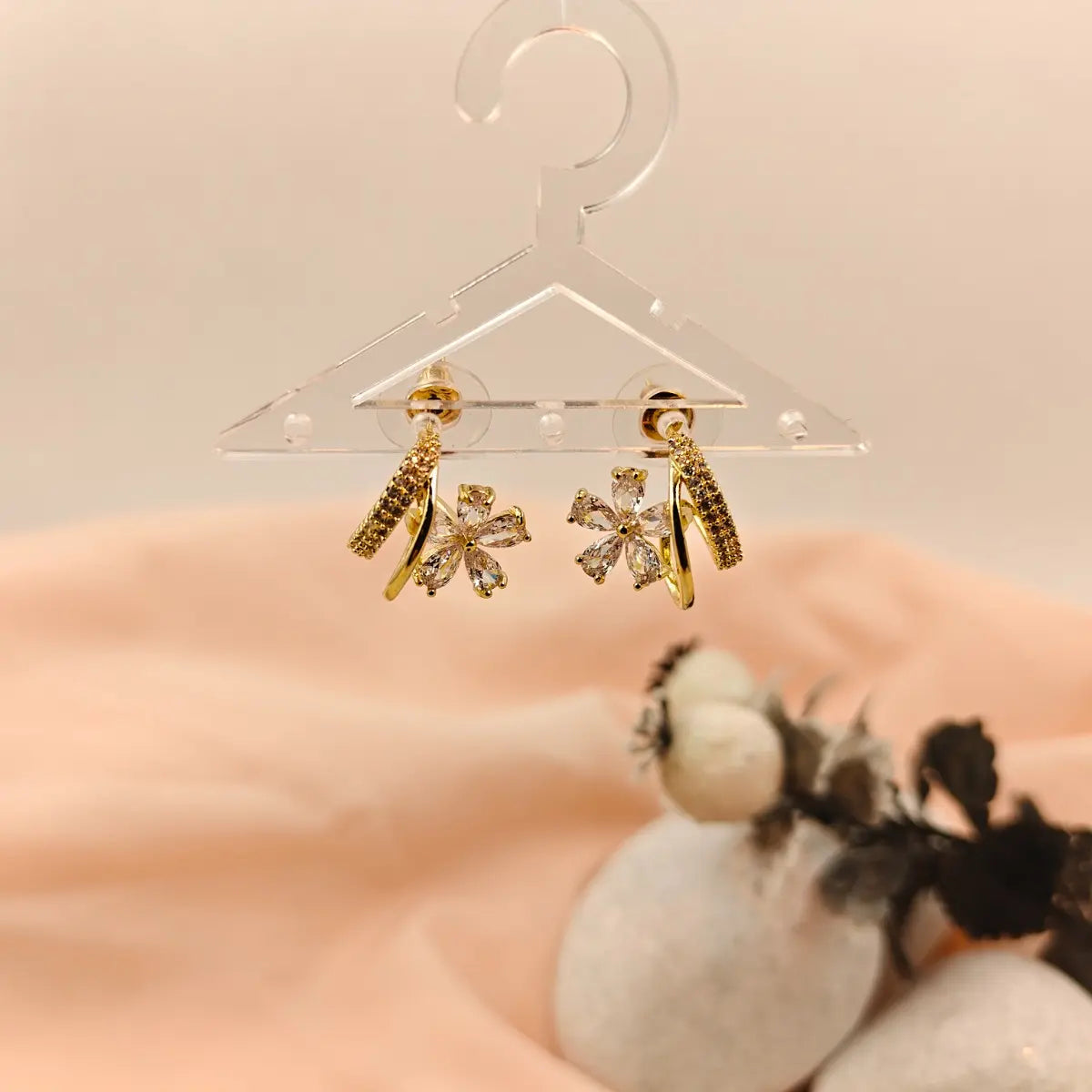 Crystal Flower Hoop Earrings
