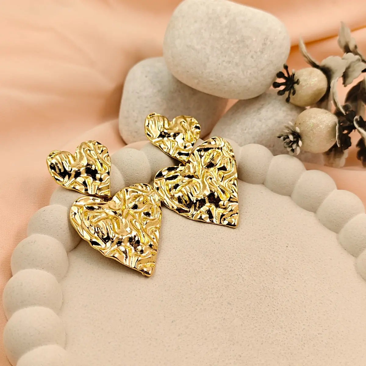 Hammered Heart Drop Earrings