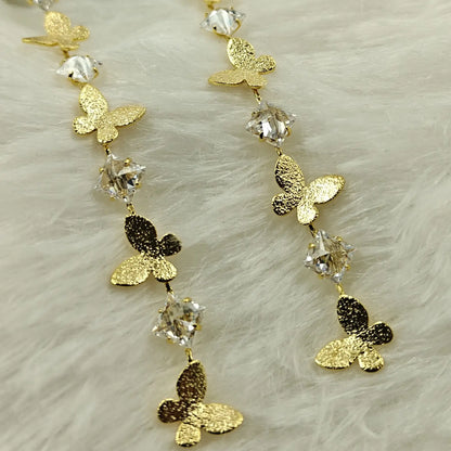 Crystal Butterfly Long Drop Earrings